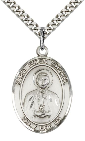 STERLING SILVER ST PETER CHANEL PENDANT WITH CHAIN - 1" x 3/4"