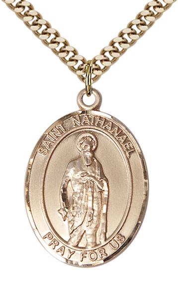 14KT GOLD FILLED ST NATHANAEL PENDANT WITH CHAIN - 1" x 3/4"