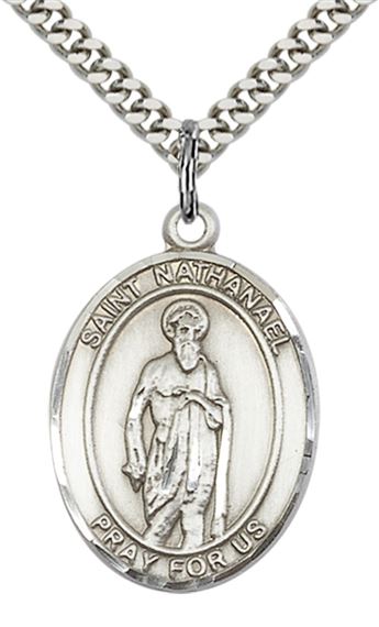 STERLING SILVER ST NATHANAEL PENDANT WITH CHAIN - 1" x 3/4"