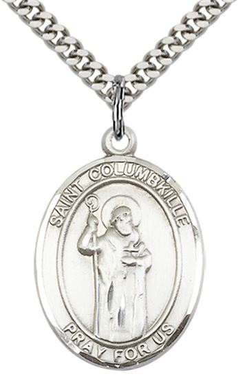 STERLING SILVER ST COLUMBKILLE PENDANT WITH CHAIN - 1" x 3/4"