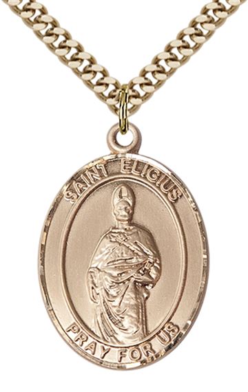 14KT GOLD FILLED ST ELIGIUS PENDANT WITH CHAIN - 1" x 3/4"