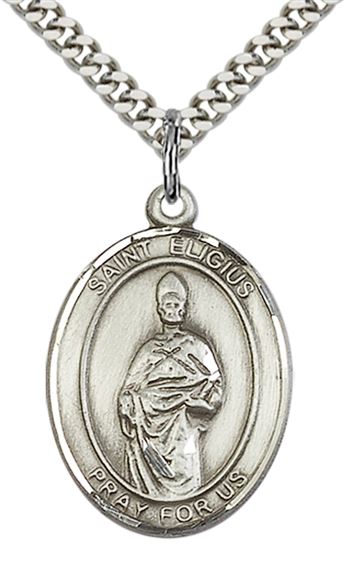STERLING SILVER ST ELIGIUS PENDANT WITH CHAIN - 1" x 3/4"