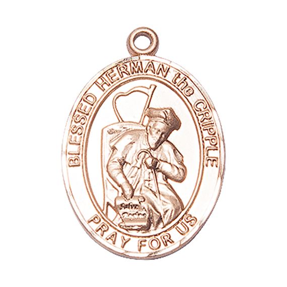 14KT GOLD BLESSED HERMAN THE CRIPPLE MEDAL - 1" x 3/4"