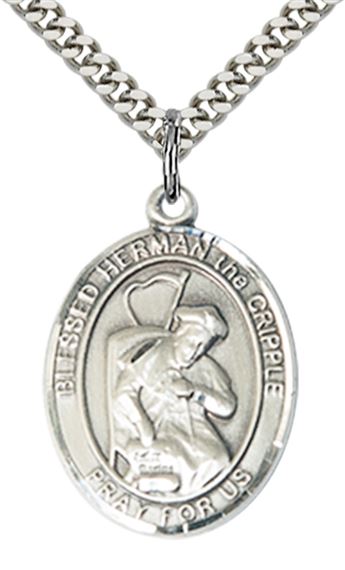 STERLING SILVER BLESSED HERMAN THE CRIPPLE PENDANT WITH CHAIN - 1" x 3/4"