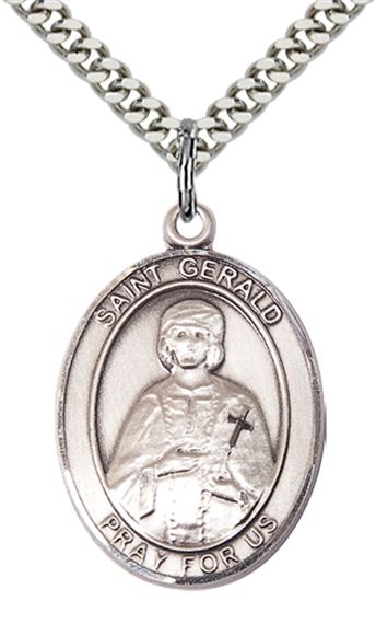 STERLING SILVER ST GERALD PENDANT WITH CHAIN - 1" x 3/4"