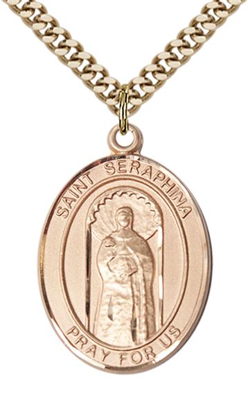 14KT GOLD FILLED ST SERAPHINA PENDANT WITH CHAIN - 1" x 3/4"
