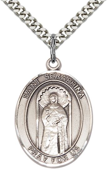 STERLING SILVER ST SERAPHINA PENDANT WITH CHAIN - 1" x 3/4"