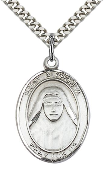 STERLING SILVER ST ALPHONSA PENDANT WITH CHAIN - 1" x 3/4"