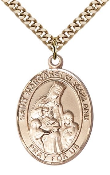 14KT GOLD FILLED ST MARGARET OF SCOTLAND PENDANT WITH CHAIN - 1" x 3/4"