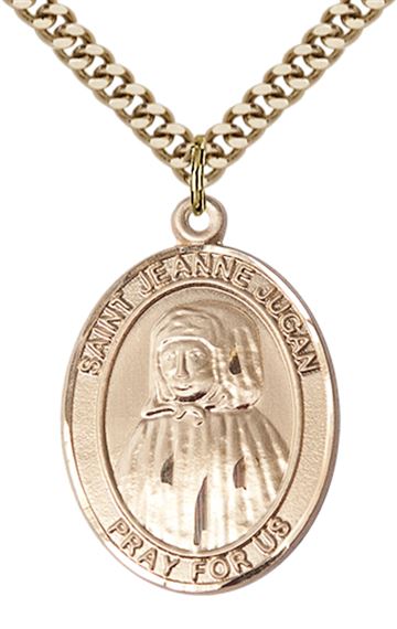 14KT GOLD FILLED ST JEANNE JUGAN PENDANT WITH CHAIN - 1" x 3/4"