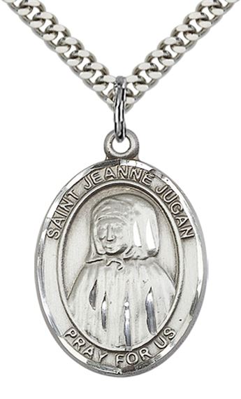 STERLING SILVER ST JEANNE JUGAN PENDANT WITH CHAIN - 1" x 3/4"