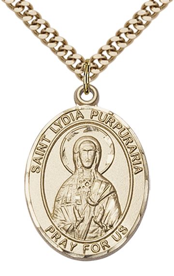 14KT GOLD FILLED ST LYDIA PURPURARIA PENDANT WITH CHAIN - 1" x 3/4"