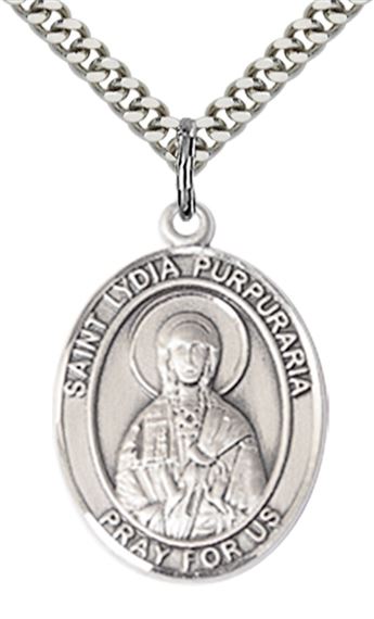 STERLING SILVER ST LYDIA PURPURARIA PENDANT WITH CHAIN - 1" x 3/4"