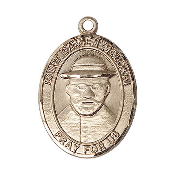 14KT GOLD ST DAMIEN OF MOLOKAI MEDAL - 1" x 3/4"