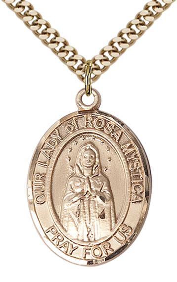 14KT GOLD FILLED OUR LADY OF ROSA MYSTICA PENDANT WITH CHAIN - 1" x 3/4"