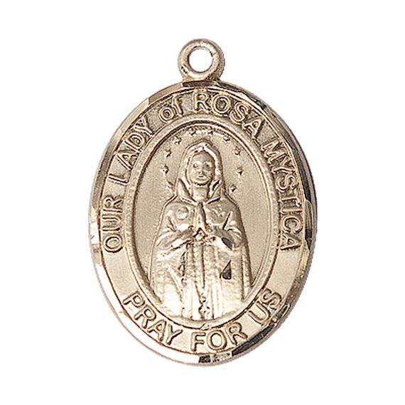 14KT GOLD OUR LADY OF ROSA MYSTICA MEDAL - 1" x 3/4"