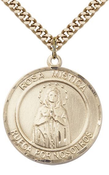 GOLD FILLED OUR LADY ROSA MYSTICA PENDANT ON A CHAIN - 1" x 7/8"