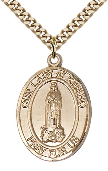 14KT GOLD FILLED OUR LADY OF KIBEHO PENDANT WITH CHAIN - 1" x 3/4"