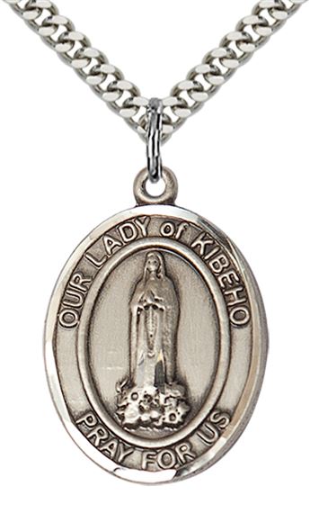 STERLING SILVER OUR LADY OF KIBEHO PENDANT WITH CHAIN - 1" x 3/4"