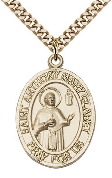 14KT GOLD FILLED ST ANTHONY MARY CLARET PENDANT WITH CHAIN - 1" x 3/4"