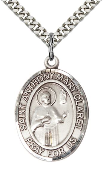 STERLING SILVER ST ANTHONY MARY CLARET PENDANT WITH CHAIN - 1" x 3/4"