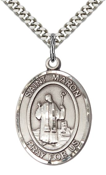 STERLING SILVER ST MARON PENDANT WITH CHAIN - 1" x 3/4"