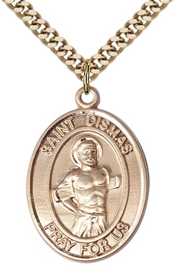 14KT GOLD FILLED ST DISMAS PENDANT WITH CHAIN - 1" x 3/4"