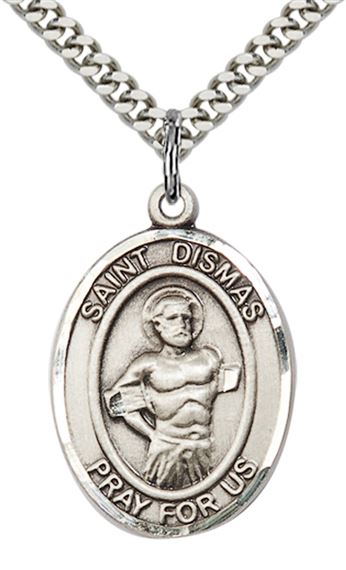 STERLING SILVER ST DISMAS PENDANT WITH CHAIN - 1" x 3/4"