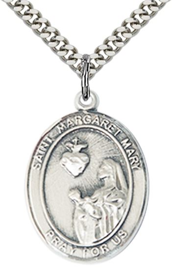 STERLING SILVER ST MARGARET MARY ALACOQUE PENDANT WITH CHAIN - 1" x 3/4"