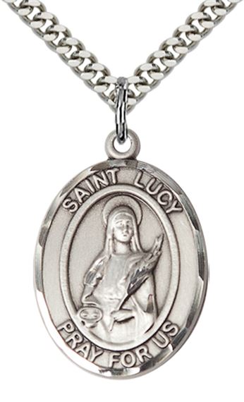 STERLING SILVER ST LUCY PENDANT WITH CHAIN - 1" x 3/4"