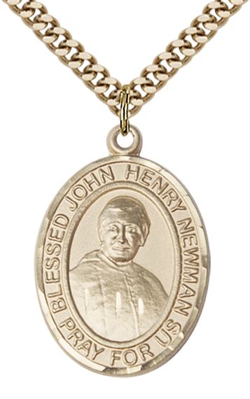 14KT GOLD FILLED BLESSED JOHN HENRY NEWMAN PENDANT WITH CHAIN - 1" x 3/4"