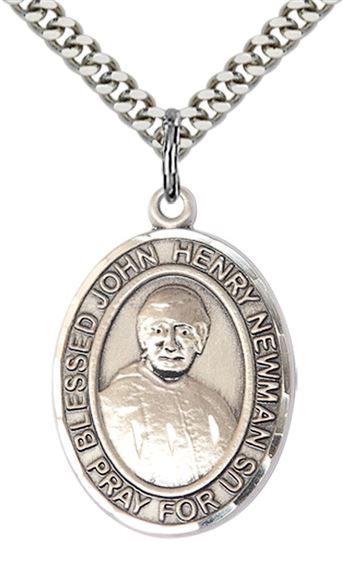 STERLING SILVER BLESSED JOHN HENRY NEWMAN PENDANT WITH CHAIN - 1" x 3/4"