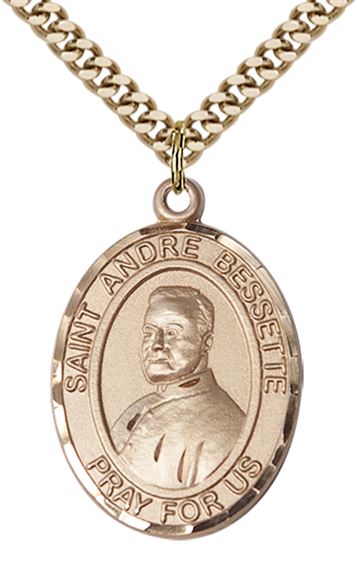 14KT GOLD FILLED ST ANDRE BESSETTE PENDANT WITH CHAIN - 1" x 3/4"