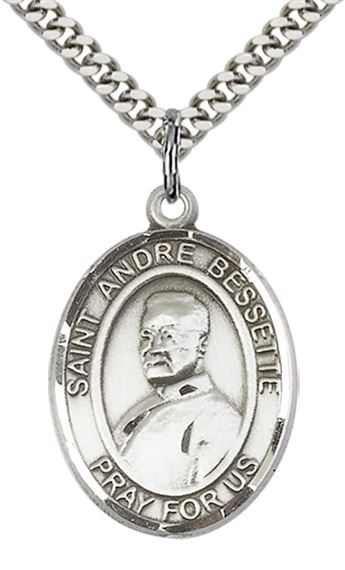 STERLING SILVER ST ANDRE BESSETTE PENDANT WITH CHAIN - 1" x 3/4"