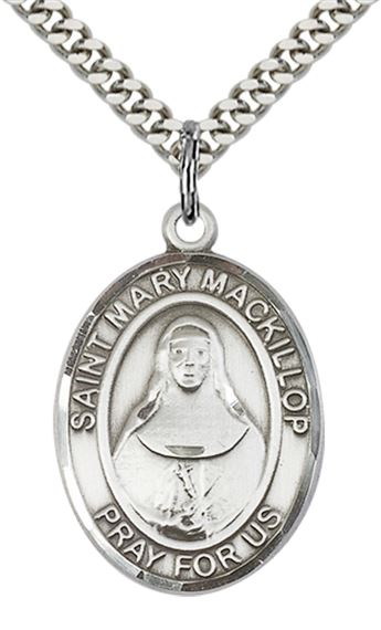 STERLING SILVER ST MARY MACKILLOP PENDANT WITH CHAIN - 1" x 3/4"