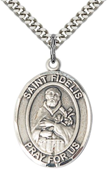 STERLING SILVER ST FIDELIS PENDANT WITH CHAIN - 1" x 3/4"