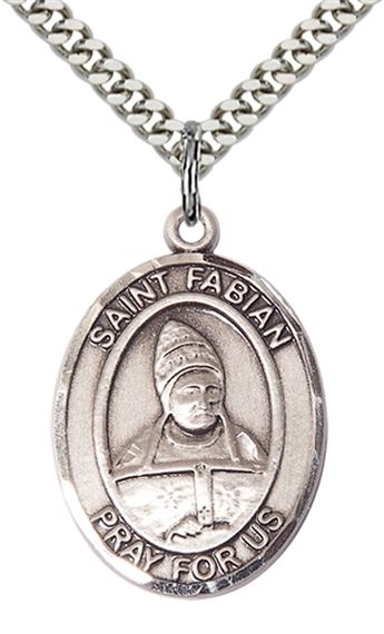 STERLING SILVER ST FABIAN PENDANT WITH CHAIN - 1" x 3/4"