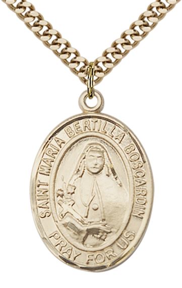 14KT GOLD FILLED ST MARIA BERTILLA BOSCARDIN PENDANT WITH CHAIN - 1" x 3/4"