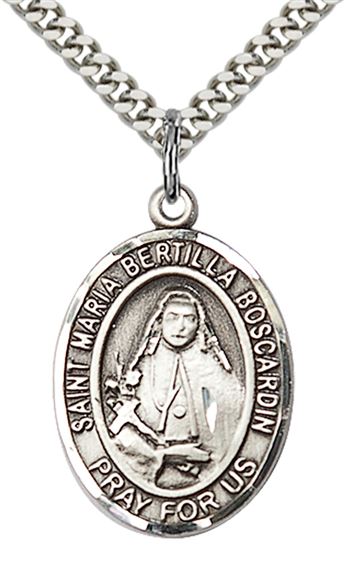 STERLING SILVER ST MARIA BERTILLA BOSCARDIN PENDANT WITH CHAIN - 1" x 3/4"