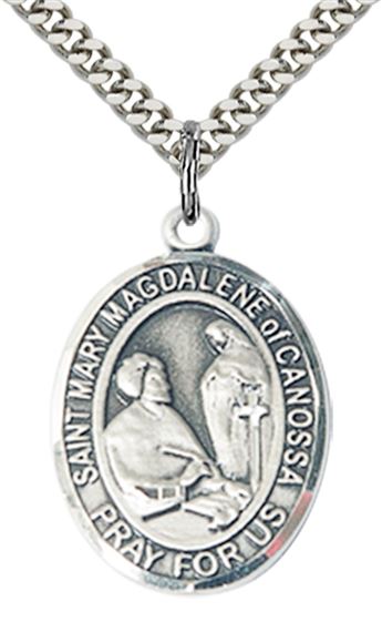 STERLING SILVER ST MARY MAGDALENE OF CANOSSA PENDANT WITH CHAIN - 1" x 3/4"