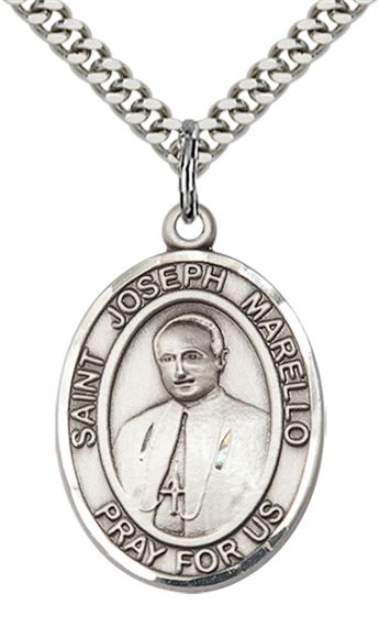 STERLING SILVER ST JOSEPH MARELLO PENDANT WITH CHAIN - 1" x 3/4"