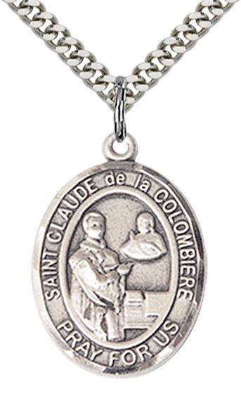 STERLING SILVER ST CLAUDE DE LA COLOMBIERE PENDANT WITH CHAIN - 1" x 3/4"