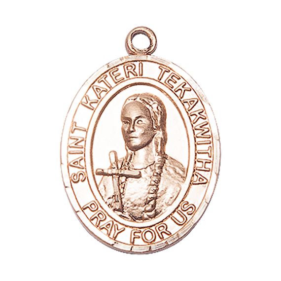14KT GOLD ST KATERI TEKAKWITHA MEDAL - 1" x 3/4"