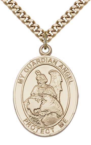 14KT GOLD FILLED GUARDIAN ANGEL PROTECTOR PENDANT WITH CHAIN - 1" x 3/4"