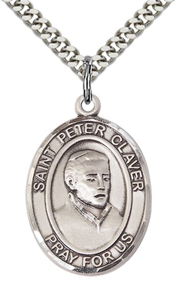 STERLING SILVER ST PETER CLAVER PENDANT WITH CHAIN - 1" x 3/4"