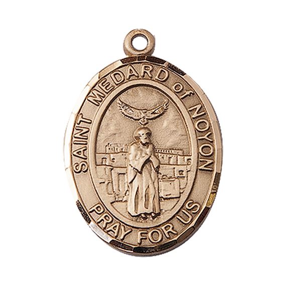 14KT GOLD ST MEDARD OF NOYON MEDAL - 1" x 3/4"