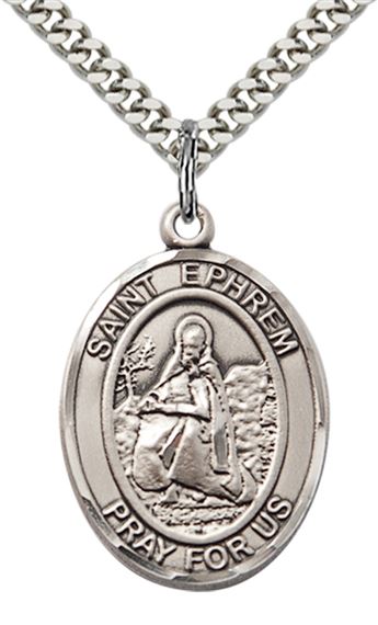 STERLING SILVER ST EPHREM PENDANT WITH CHAIN - 1" x 3/4"