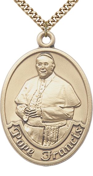 14KT GOLD FILLED POPE FRANCIS PENDANT WITH CHAIN - 1" x 3/4"