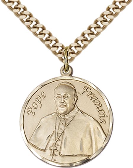 14KT GOLD FILLED POPE FRANCIS PENDANT WITH CHAIN - 1" x 7/8"