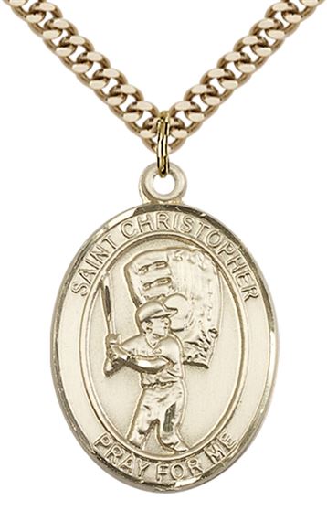 14KT GOLD FILLED ST CHRISTOPHER BASEBALL MEDAL - 1" x 3/4"